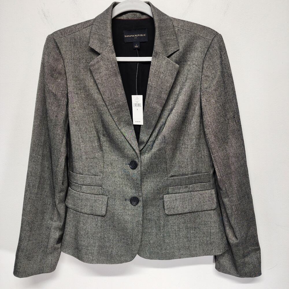 Banana Republic Womens Classic Blazer Size 6 Gray Two Button Darted Waist Career